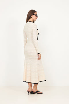 Pointelle Knit Long Cardigan - White
