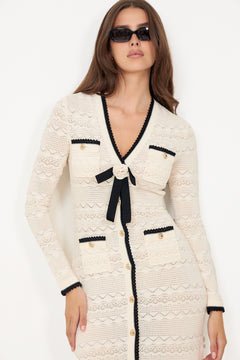 Pointelle Knit Long Cardigan - White
