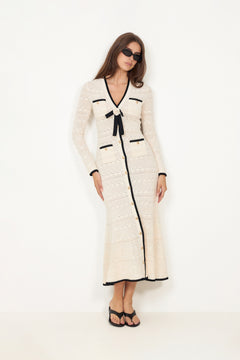 Pointelle Knit Long Cardigan - White
