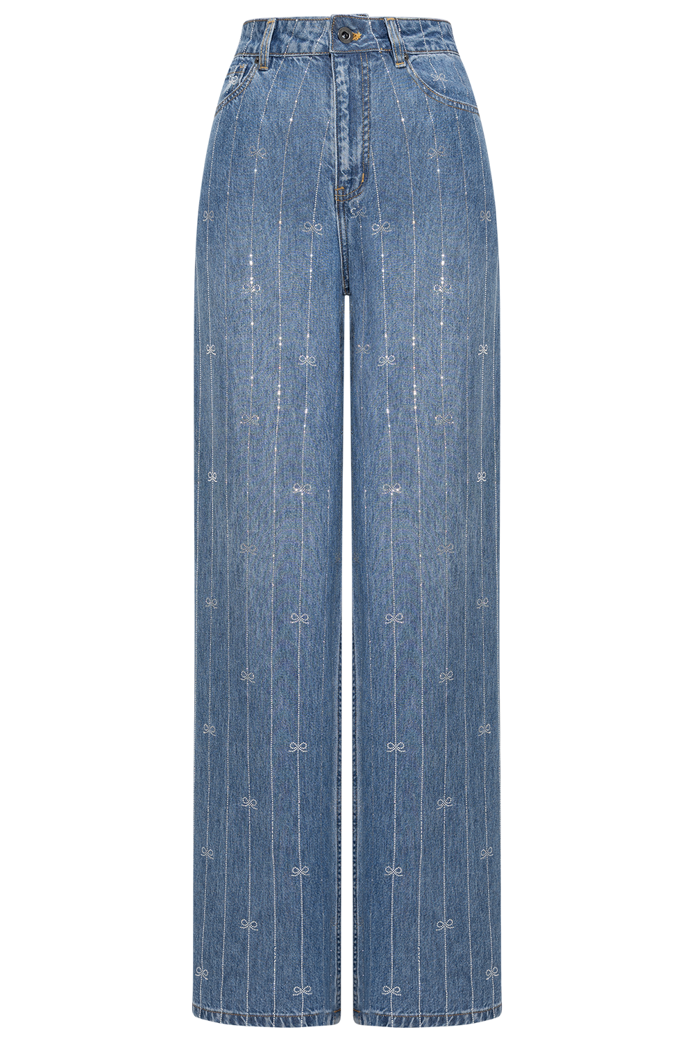 Rhinestone Stripe Denim Jeans - Light Blue