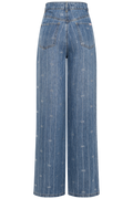 Rhinestone Stripe Denim Jeans - Light Blue