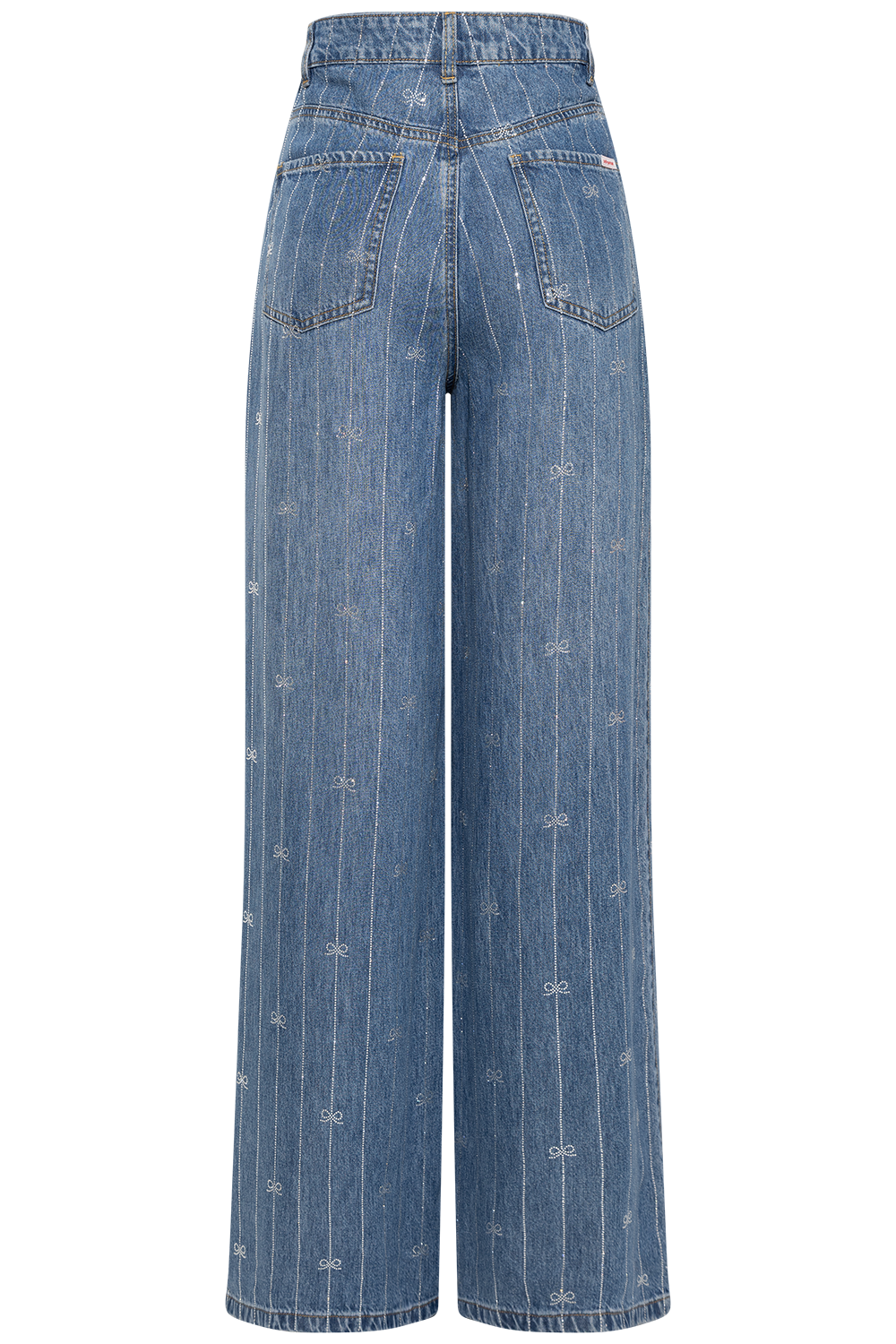Rhinestone Stripe Denim Jeans - Light Blue