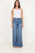 Rhinestone Stripe Denim Jeans - Light Blue