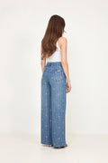Rhinestone Stripe Denim Jeans - Light Blue