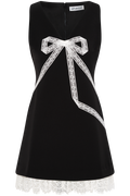 Crepe Bow Lace Mini Dress - Black