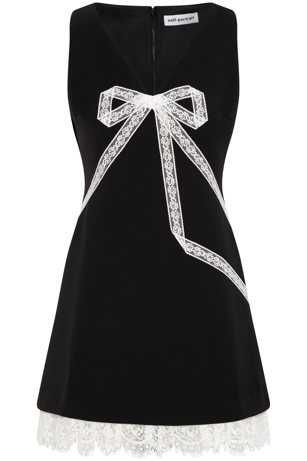 Crepe Bow Lace Mini Dress - Black