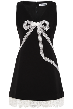 Crepe Bow Lace Mini Dress - Black