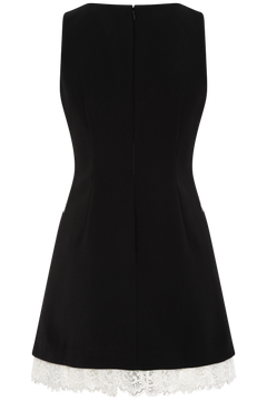 Crepe Bow Lace Mini Dress - Black