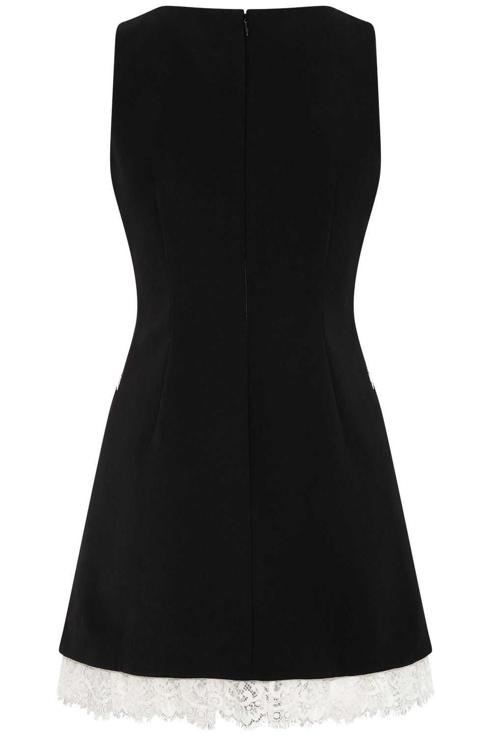 Crepe Bow Lace Mini Dress - Black