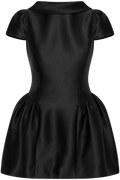 Taffeta Collared Mini Dress - Black