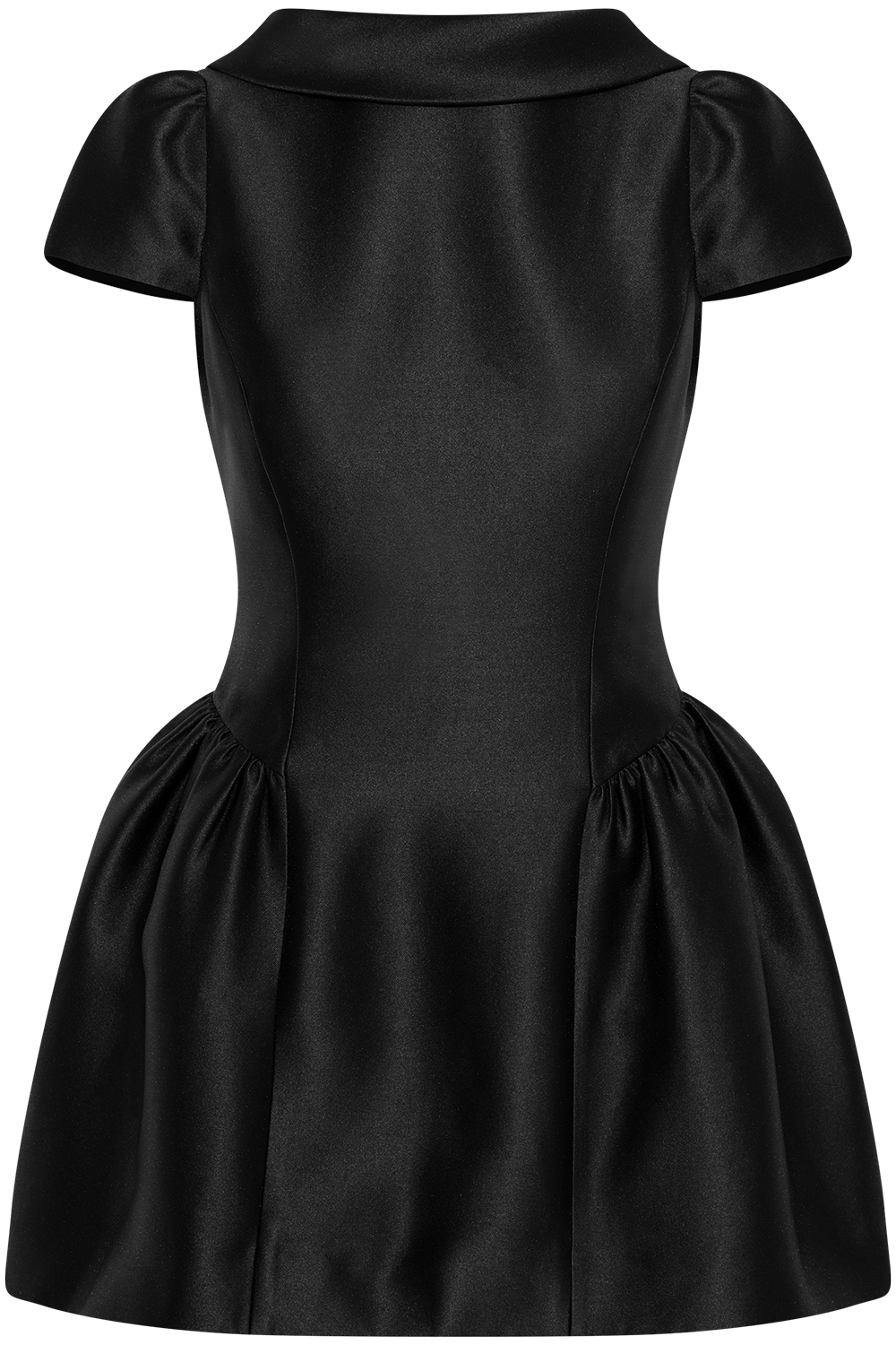 Taffeta Collared Mini Dress - Black