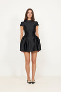 Taffeta Collared Mini Dress - Black