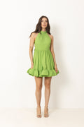 Fern Halterneck Ruffled Mini Dress - Lime