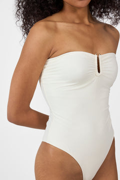 Signature Gold Embellished Bandeau Swimsuit - Vanilla