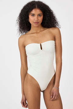 Signature Gold Embellished Bandeau Swimsuit - Vanilla