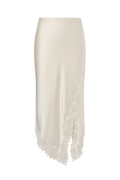 Heylin Asymmetric Lace Hem Midi Skirt - Pearl