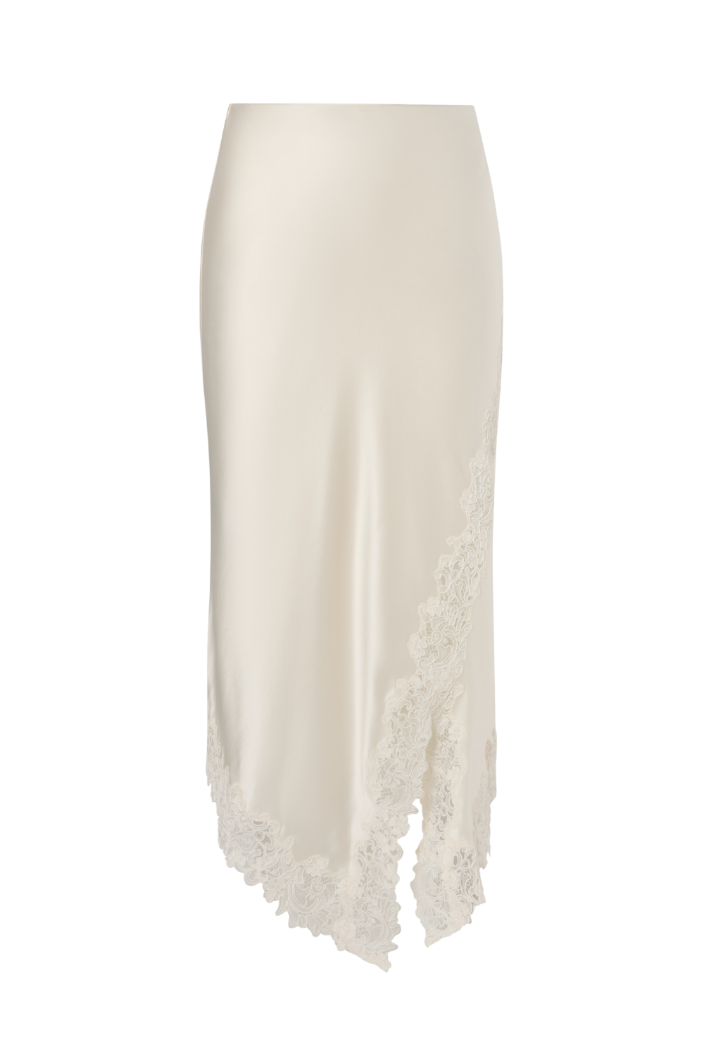 Heylin Asymmetric Lace Hem Midi Skirt - Pearl