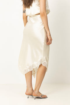 Heylin Asymmetric Lace Hem Midi Skirt - Pearl