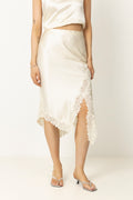 Heylin Asymmetric Lace Hem Midi Skirt - Pearl