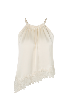 Madina Asymmetric Lace Hem Top - Pearl