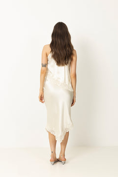 Madina Asymmetric Lace Hem Top - Pearl