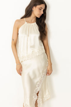 Madina Asymmetric Lace Hem Top - Pearl