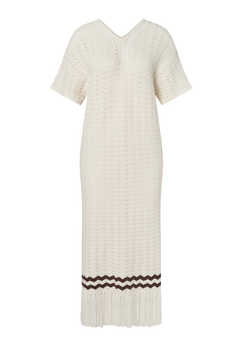 Kira Knitted Fringe Midi Dress - White