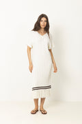 Kira Knitted Fringe Midi Dress - White
