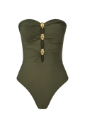Milea Gold Embellished Bandeau Swimsuit - Dusty Olive