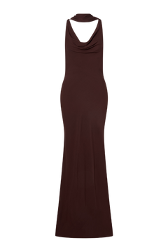 Vida Cowl Neck Scarf Maxi Dress - Espresso