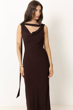 Vida Cowl Neck Scarf Maxi Dress - Espresso