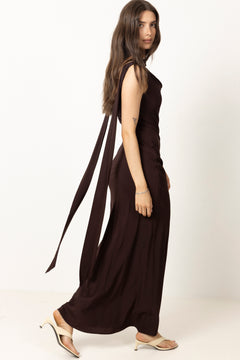 Vida Cowl Neck Scarf Maxi Dress - Espresso