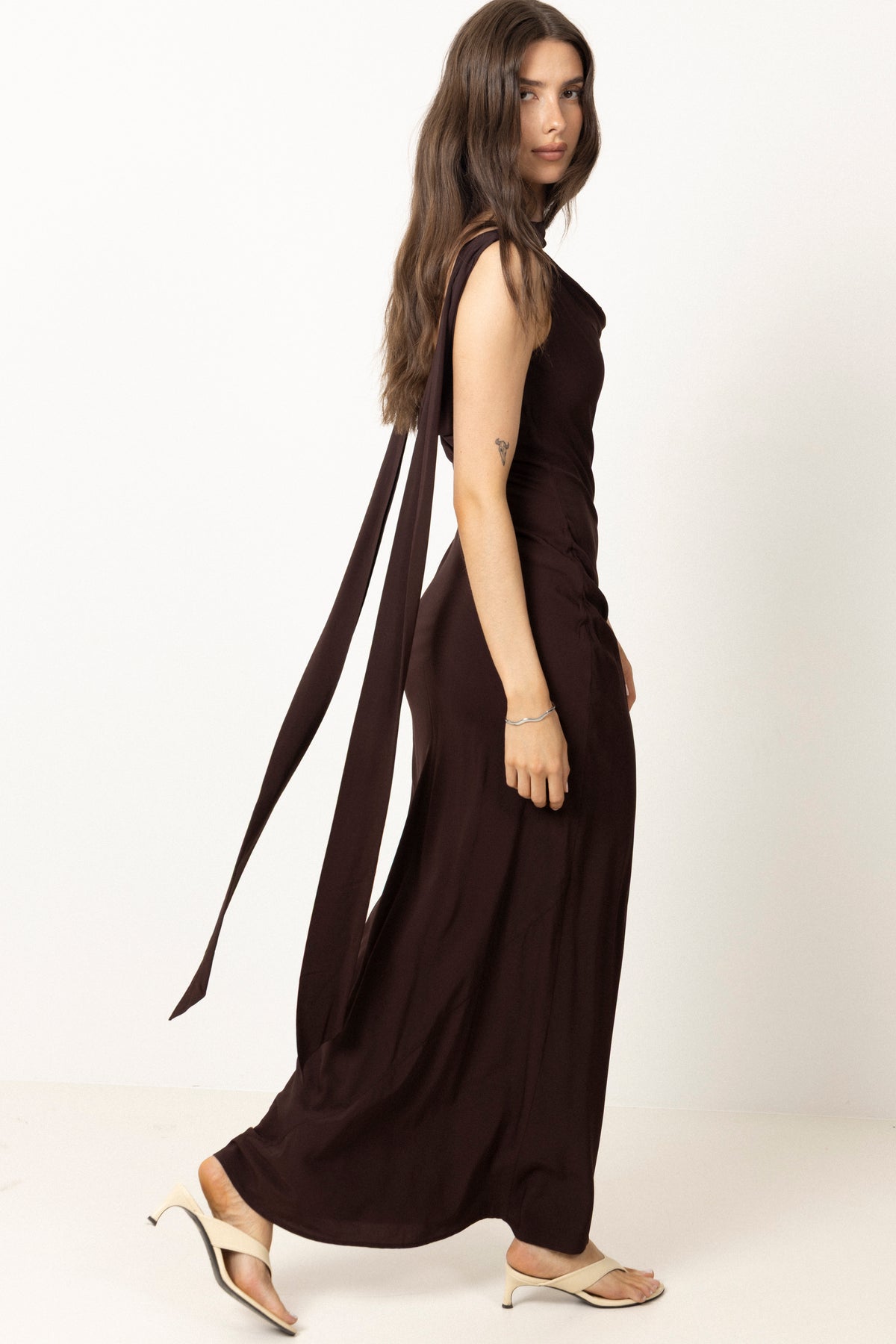 Vida Cowl Neck Scarf Maxi Dress - Espresso