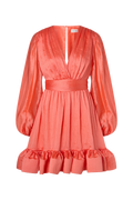Jadie V-Neck Ruffled Mini Dress - Coral