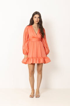 Jadie V-Neck Ruffled Mini Dress - Coral