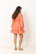 Jadie V-Neck Ruffled Mini Dress - Coral