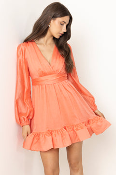 Jadie V-Neck Ruffled Mini Dress - Coral