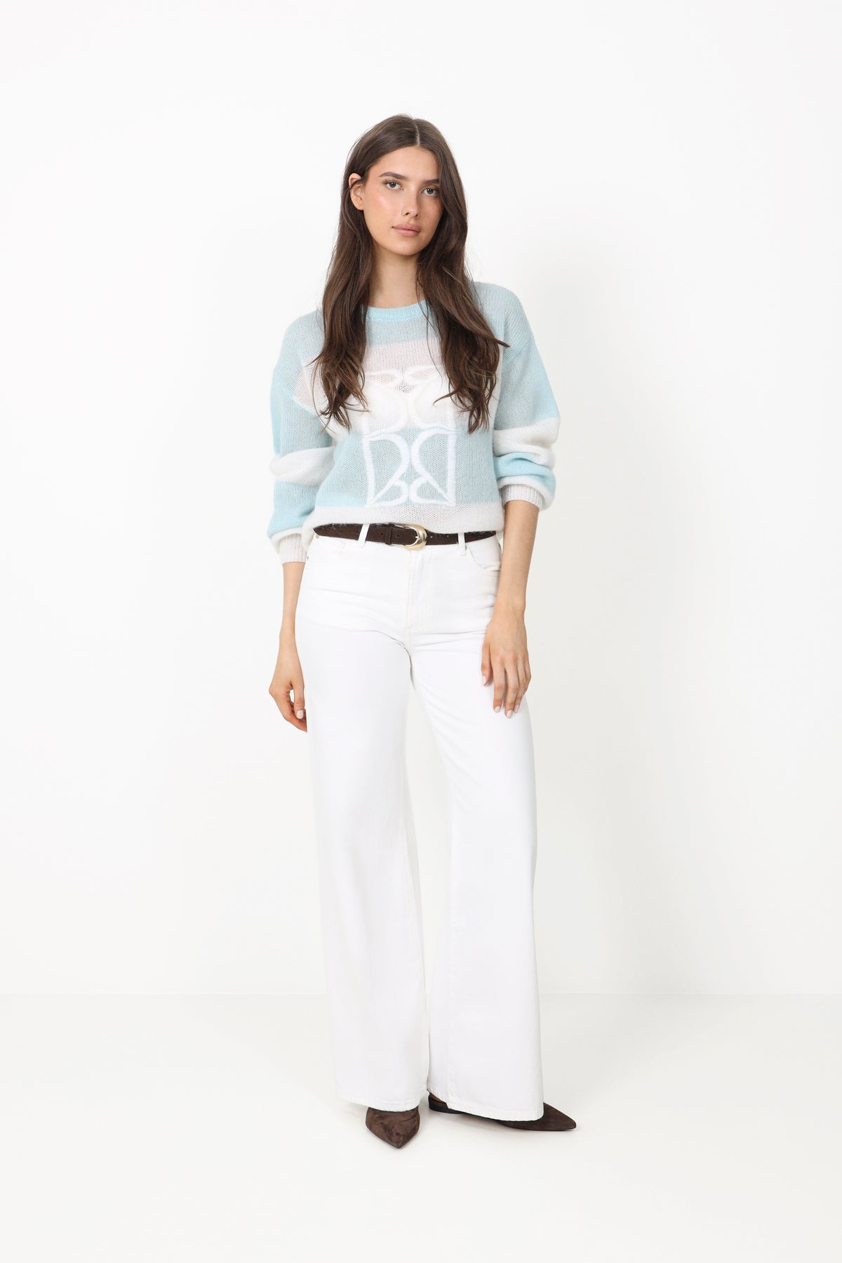 Mohair Stripe Sweater - Blue/Cream