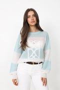 Mohair Stripe Sweater - Blue/Cream