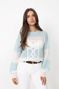 Mohair Stripe Sweater - Blue/Cream