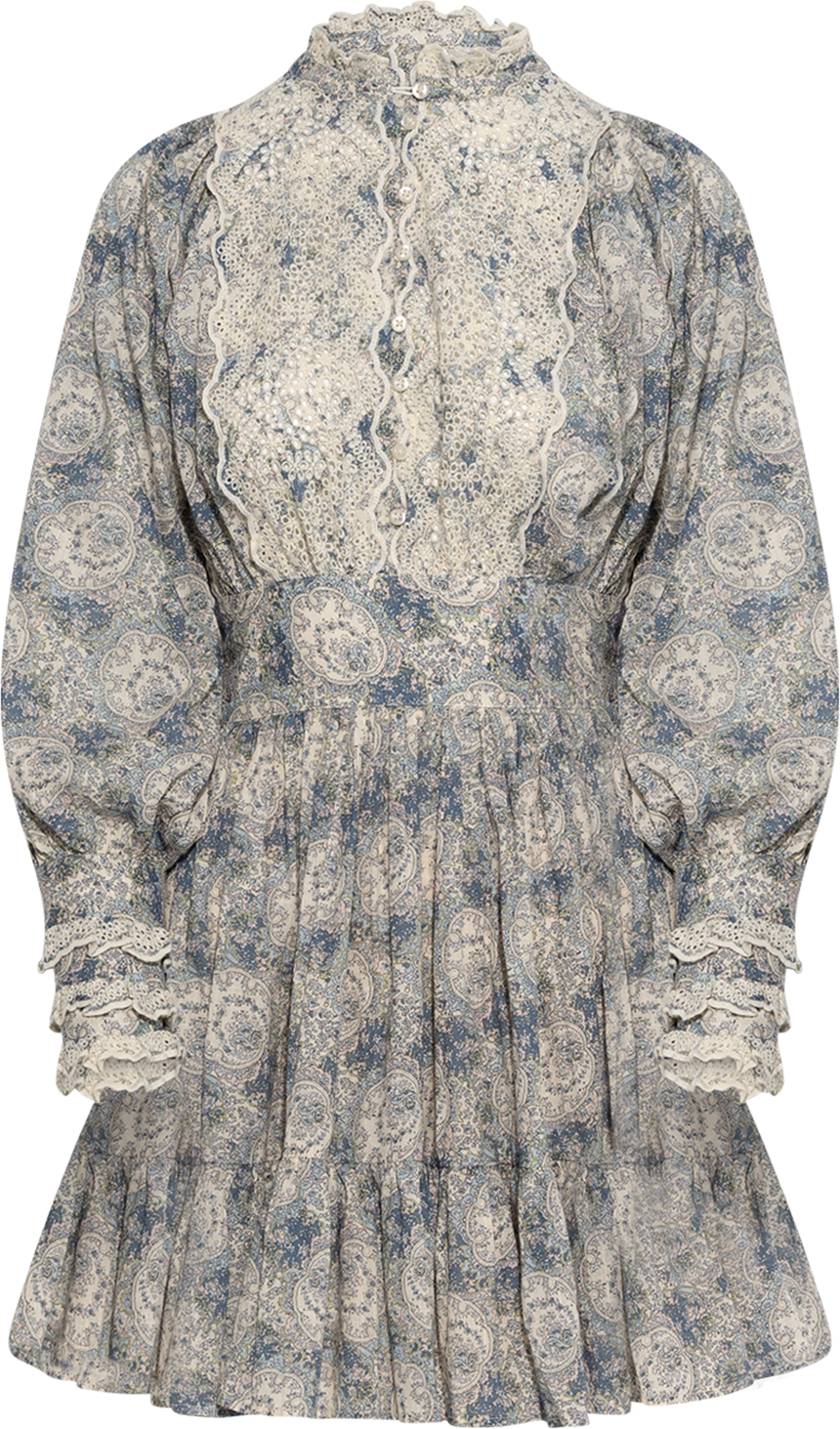 Cotton Slub Mini Dress - Blue Paisley