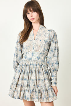 Cotton Slub Mini Dress - Blue Paisley