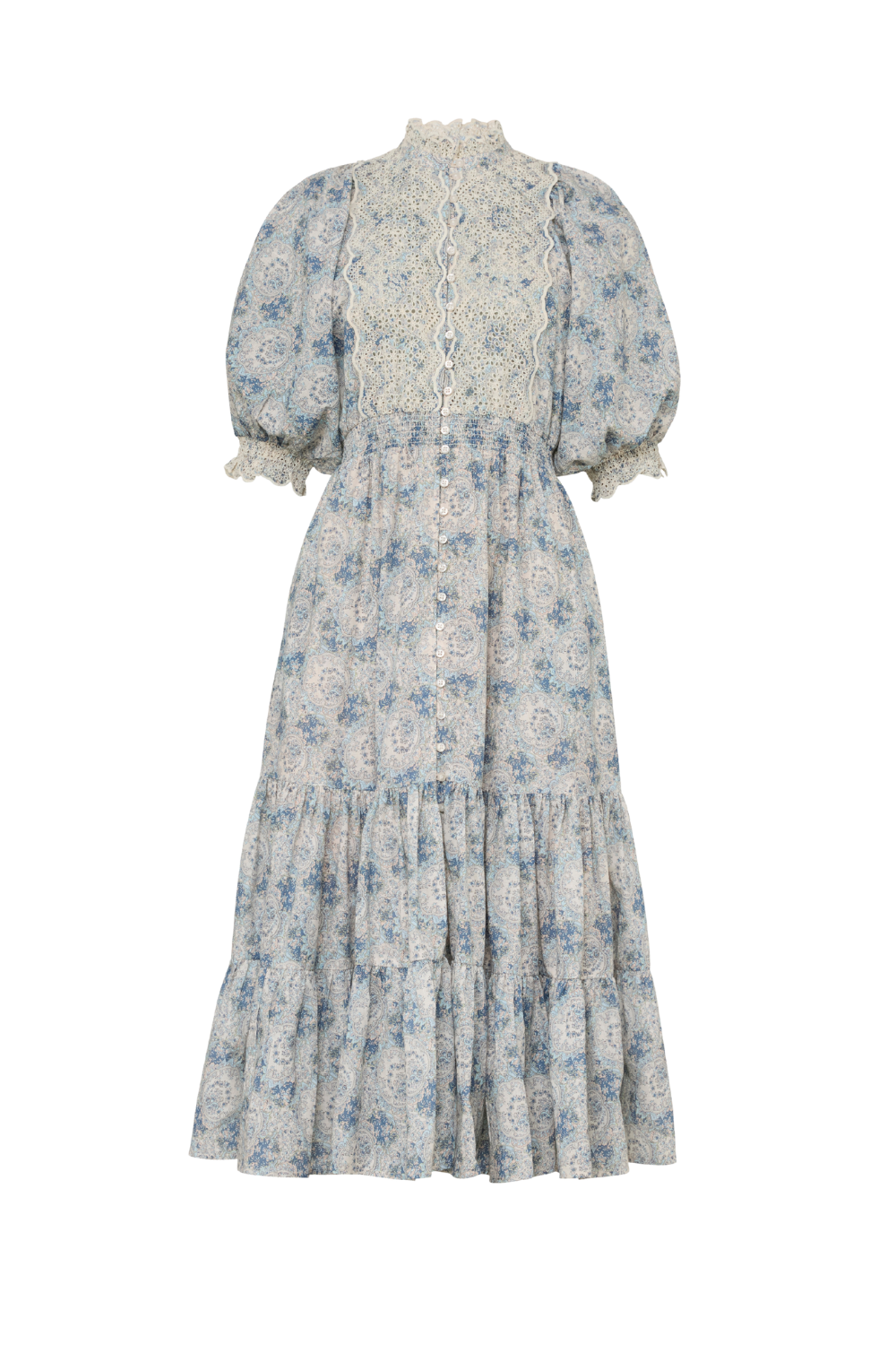 Cotten Slub Midi Dress -  Blue Paisley