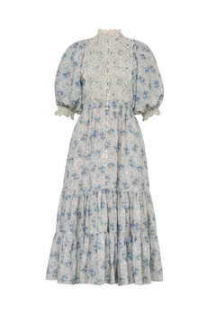 Cotten Slub Midi Dress -  Blue Paisley