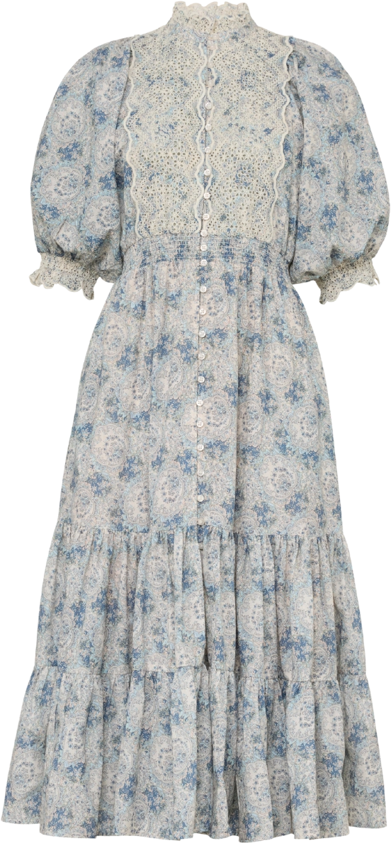 Cotten Slub Midi Dress -  Blue Paisley