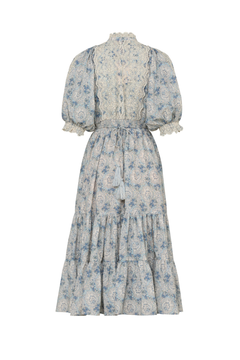 Cotten Slub Midi Dress -  Blue Paisley