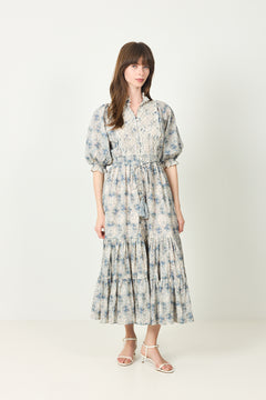 Cotten Slub Midi Dress -  Blue Paisley