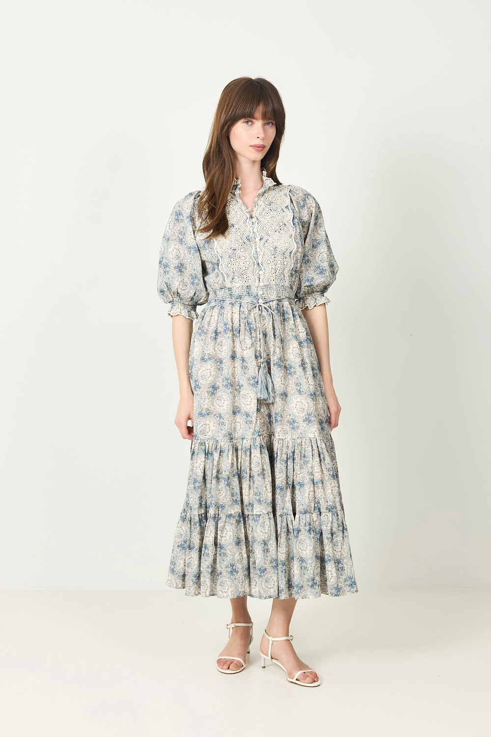 Cotten Slub Midi Dress -  Blue Paisley