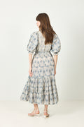 Cotten Slub Midi Dress -  Blue Paisley