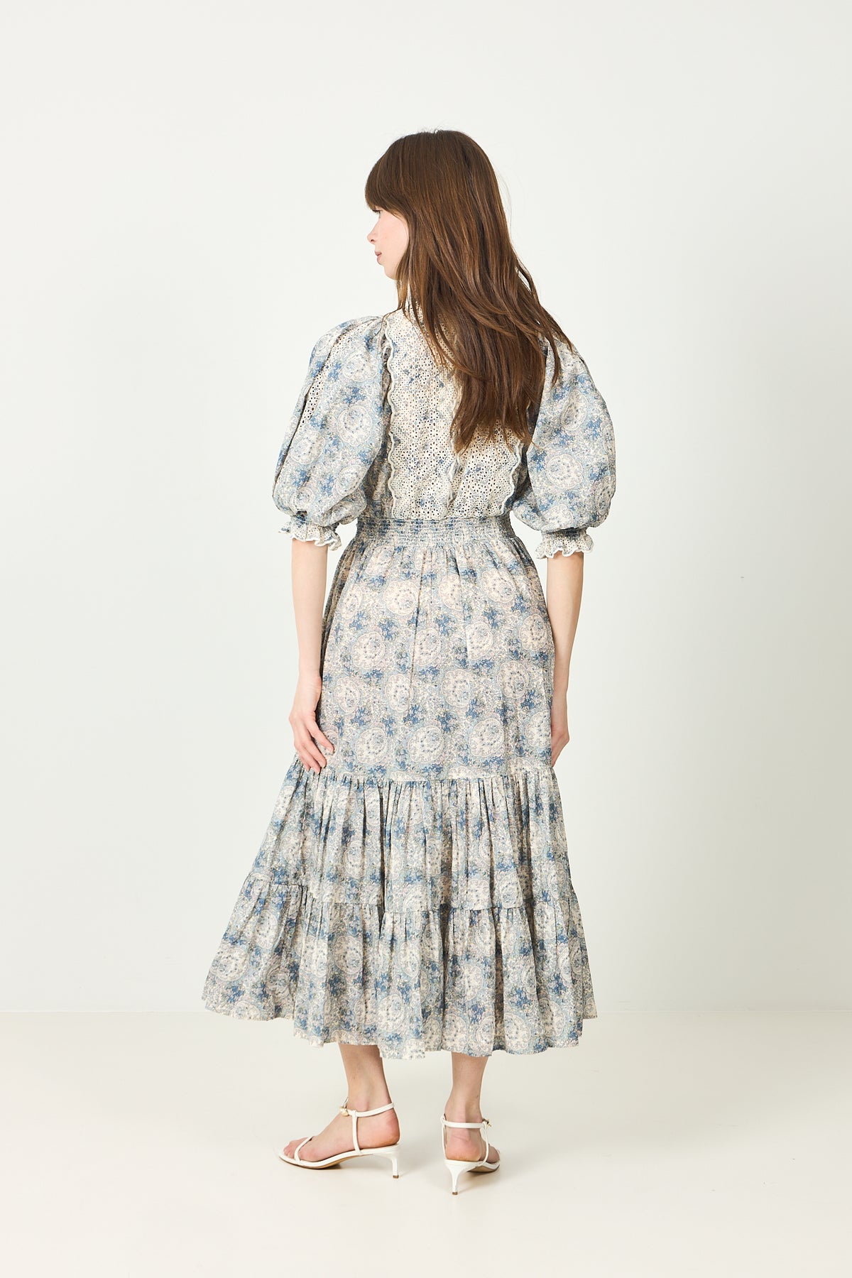 Cotten Slub Midi Dress -  Blue Paisley